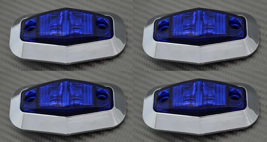 4 x 12V LED Side BLUE Chrome bezel marker lights Bus Caravan Car ATV SUVs