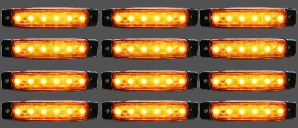 12 pcs x 24V 6 LED Side Marker Orange Amber Indicators Lights Truck Trailer Bus