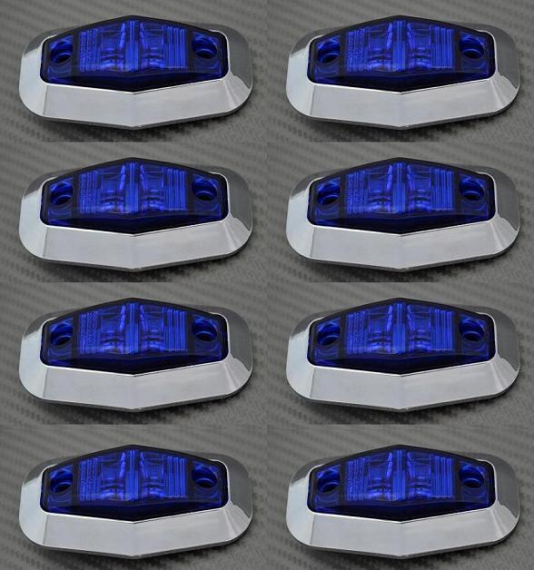 8 x LED Side Blue Chrome Marker Lights for Truck Lorry Van Renault Volvo MAN 24V