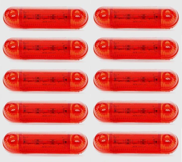10 pcs Red 12V LED Rear Tail Marker Lights 3 LEDs Lamps Truck Trailer Lorry Bus