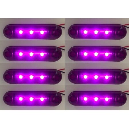 8 x 24V LED Side Marker Purple Lights for Truck Chassis Trailer Scania MAN DAF