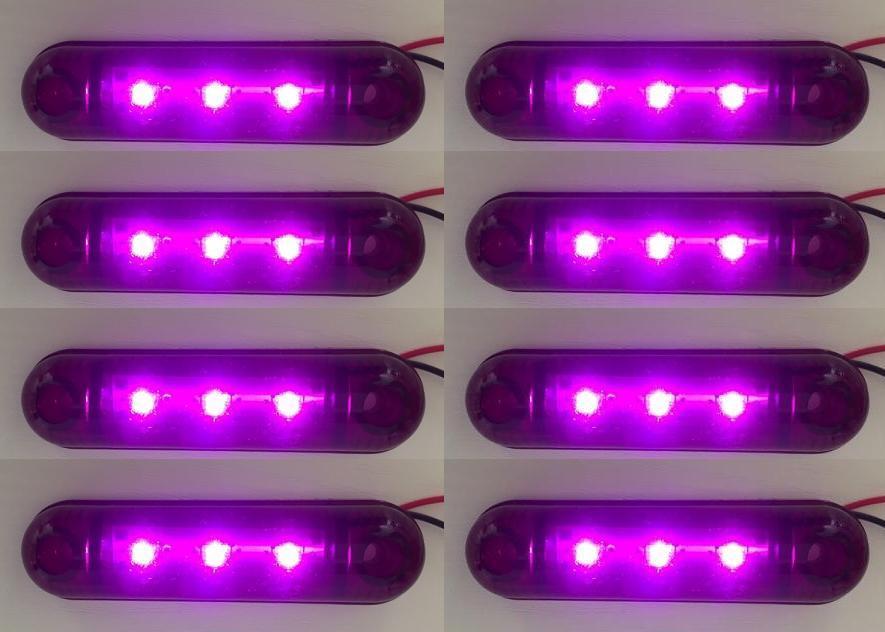8 x 24V LED Side Marker Purple Lights for Truck Chassis Trailer Scania MAN DAF