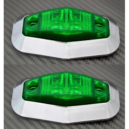 2 pcs Green 12V Side Chrome 2 LED Marker Lights Truck Car Van ATV Camper Caravan