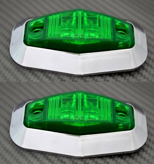 2 pcs Green 12V Side Chrome 2 LED Marker Lights Truck Car Van ATV Camper Caravan