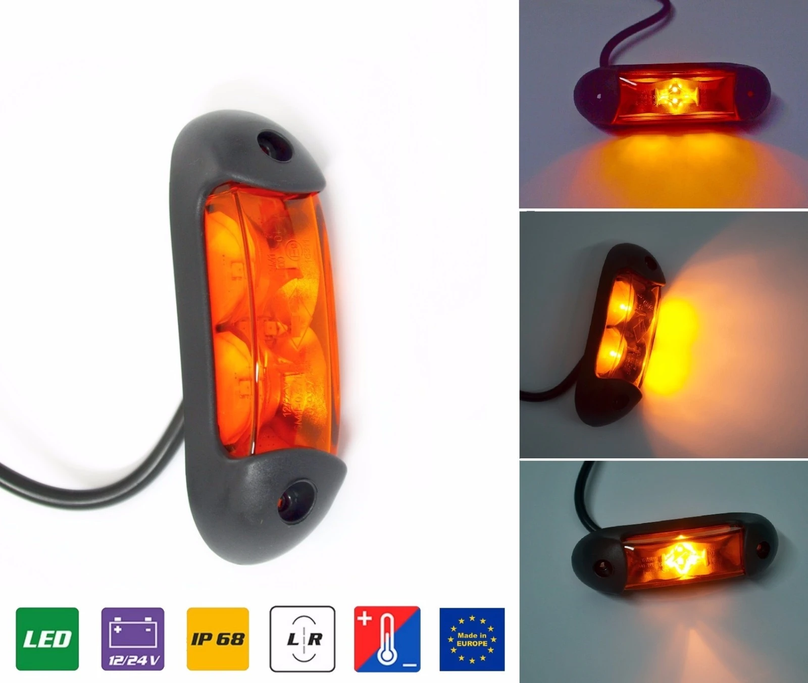 2 x Side Marker 24V LED Lights + Indicator Truck Trailer Lorry Chassis Bus Van