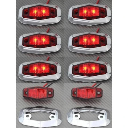8 pc Red 12V LED Rear Side Chrome Bezel Position Marker Lights Truck Car ATV Bus