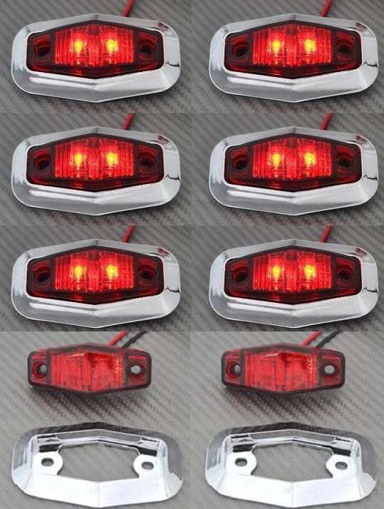 8 pc Red 12V LED Rear Side Chrome Bezel Position Marker Lights Truck Car ATV Bus