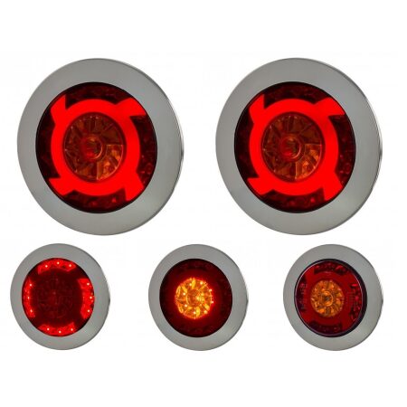 2 x 12/24V LUCY LED Round Rear Tail Neon Lights with Chrome Ring Truck Trailer