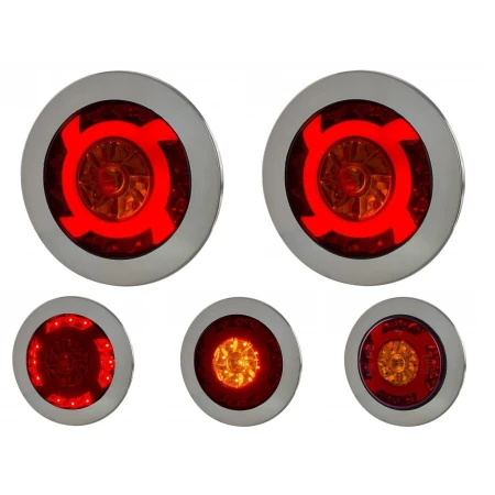 2 x 12/24V LUCY LED Round Rear Tail Neon Lights with Chrome Ring Truck Trailer