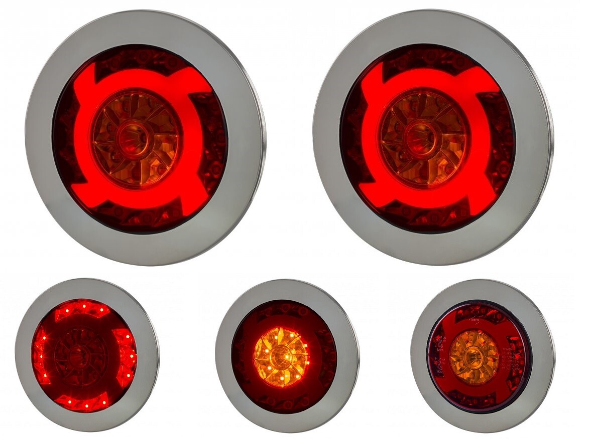 2 x 12/24V LUCY LED Round Rear Tail Neon Lights with Chrome Ring Truck Trailer