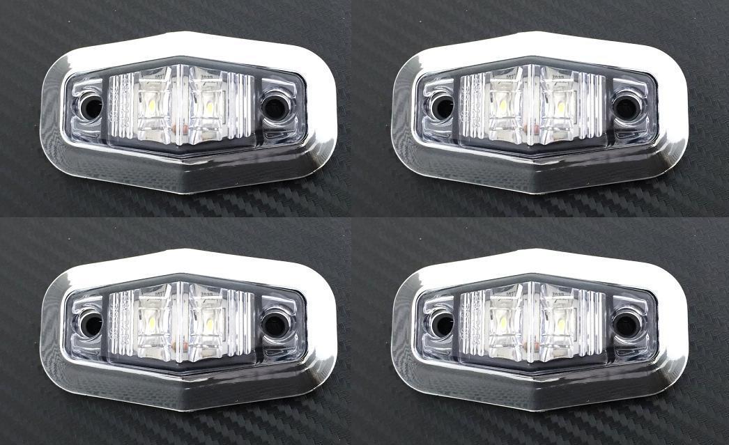 4x White 24V LED Front Side Chrome Bezel Marker Lights for Scania MAN DAF Volvo