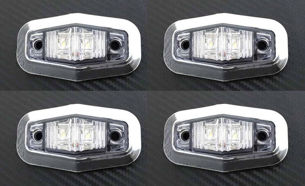 4x White 24V LED Front Side Chrome Bezel Marker Lights for Scania MAN DAF Volvo
