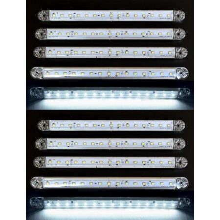 10x 12-24V White Front Side Long 15 LED Marker Lights Caravans Cars Vans Bus