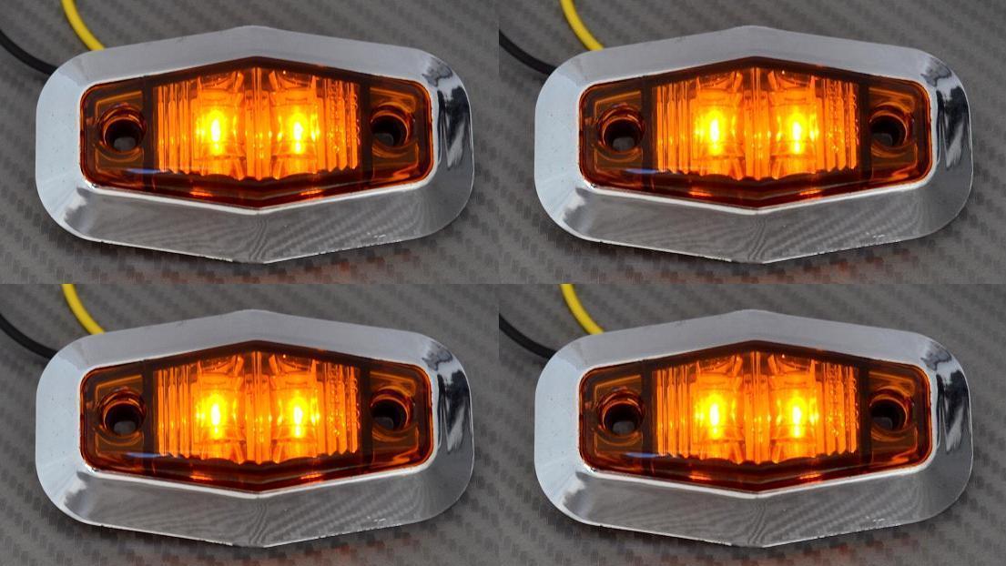 Heksa LED Side Marker 4x Orange Amber Lights Truck Lorry Chassis Bus 24V Chrome