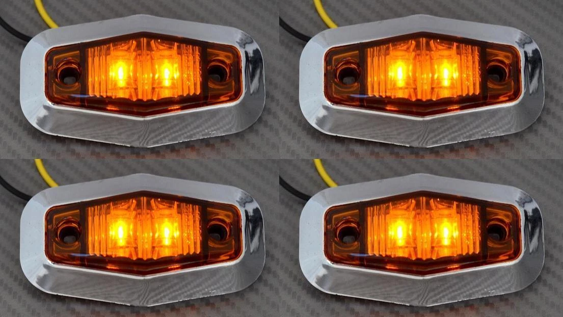 Heksa LED Side Marker 4x Orange Amber Lights Truck Lorry Chassis Bus 24V Chrome