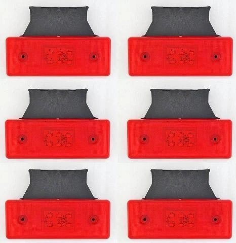 6 x Rear Side Marker RED 6 LEDs Lights with brackets 12V Trailer Truck Chassis