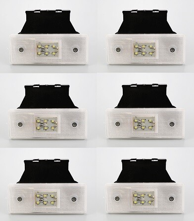6x Front Side Marker WHITE 6 LEDs Lights with brackets 12V Trailer Truck Chassis