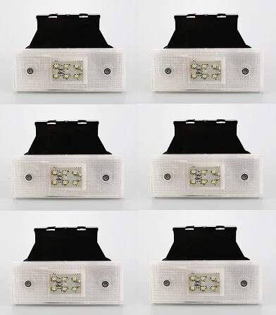 6x Front Side Marker WHITE 6 LEDs Lights with brackets 12V Trailer Truck Chassis