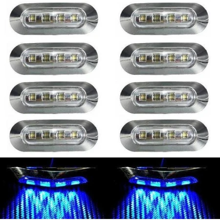 10 x Blue LED Chrome Side Outline Clearance Marker Lamps Truck Trailer Lights