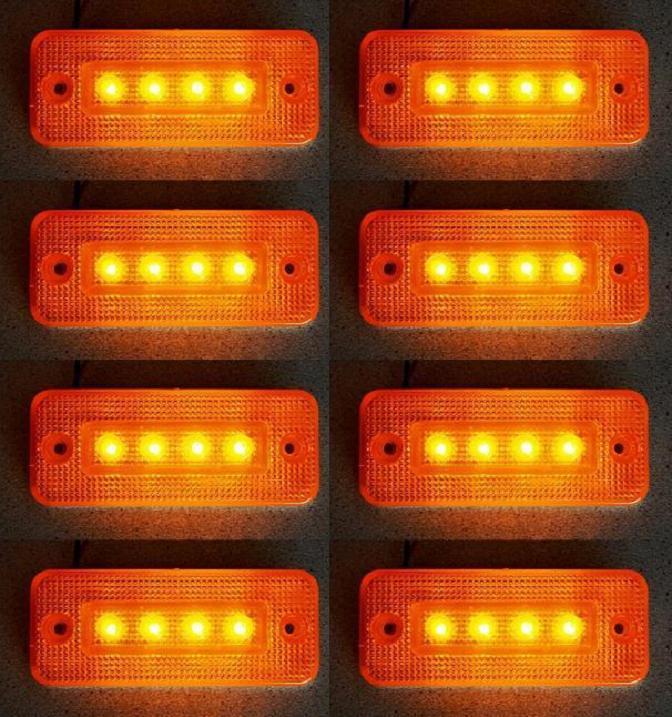 8x 4 LEDs ORANGE REAR SIDE MARKER 24V LIGHTS TRAILER TIPPER LORRY TRUCK PICKUP