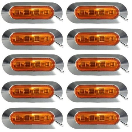 10x 24V LED Rear Side Amber Orange Chrome Marker Lights Truck Trailer Lorry Bus