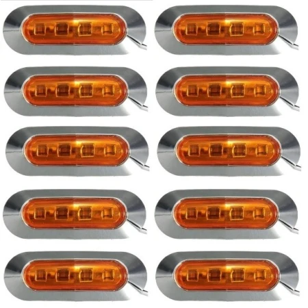 10x 24V LED Rear Side Amber Orange Chrome Marker Lights Truck Trailer Lorry Bus