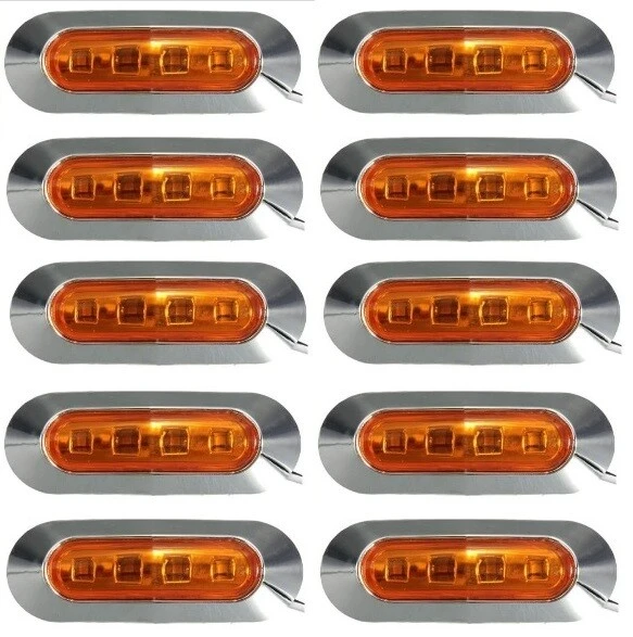 10x 24V LED Rear Side Amber Orange Chrome Marker Lights Truck Trailer Lorry Bus