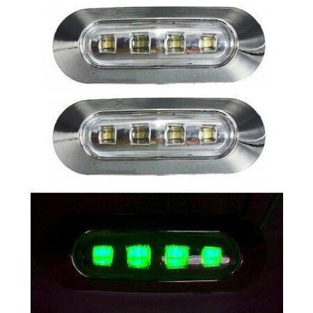 2x 24V SMD 4 LED SIDE REAR GREEN MARKER LIGHT CHROME BASE TRUCK TRAILER LORRY