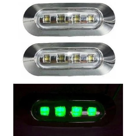 2x 24V SMD 4 LED SIDE REAR GREEN MARKER LIGHT CHROME BASE TRUCK TRAILER LORRY
