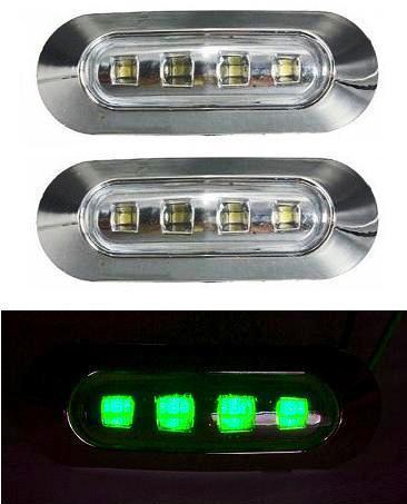 2 x LED Side GREEN Marker Lights LKW Truck Bus Lorry Camper Van SUV 12V Chrome