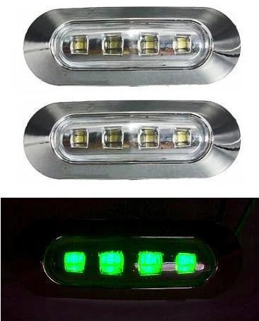 2x 24V SMD 4 LED SIDE REAR GREEN MARKER LIGHT CHROME BASE TRUCK TRAILER LORRY