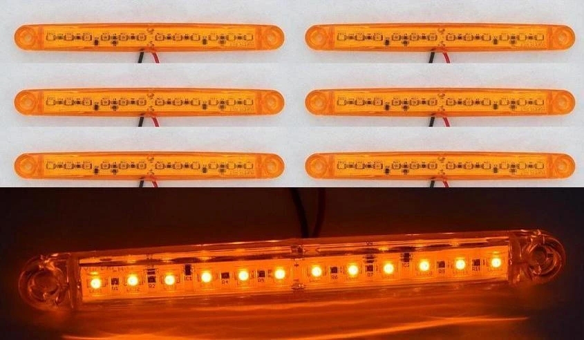 6 pcs 24V LED Amber Orange Rear Side Marker Lights for Scania Volvo Iveco trucks
