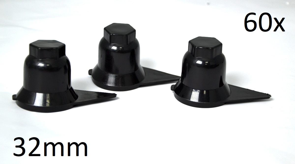 60x Black 32mm Plastic Wheel Nut Bolt ADR Caps Indicators Truck Trailer Lorry