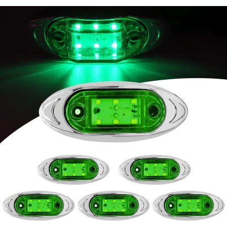 24V 2x 6 LED Green Side Chrome Bezel Marker Lights  for Truck DAF Iveco Ford