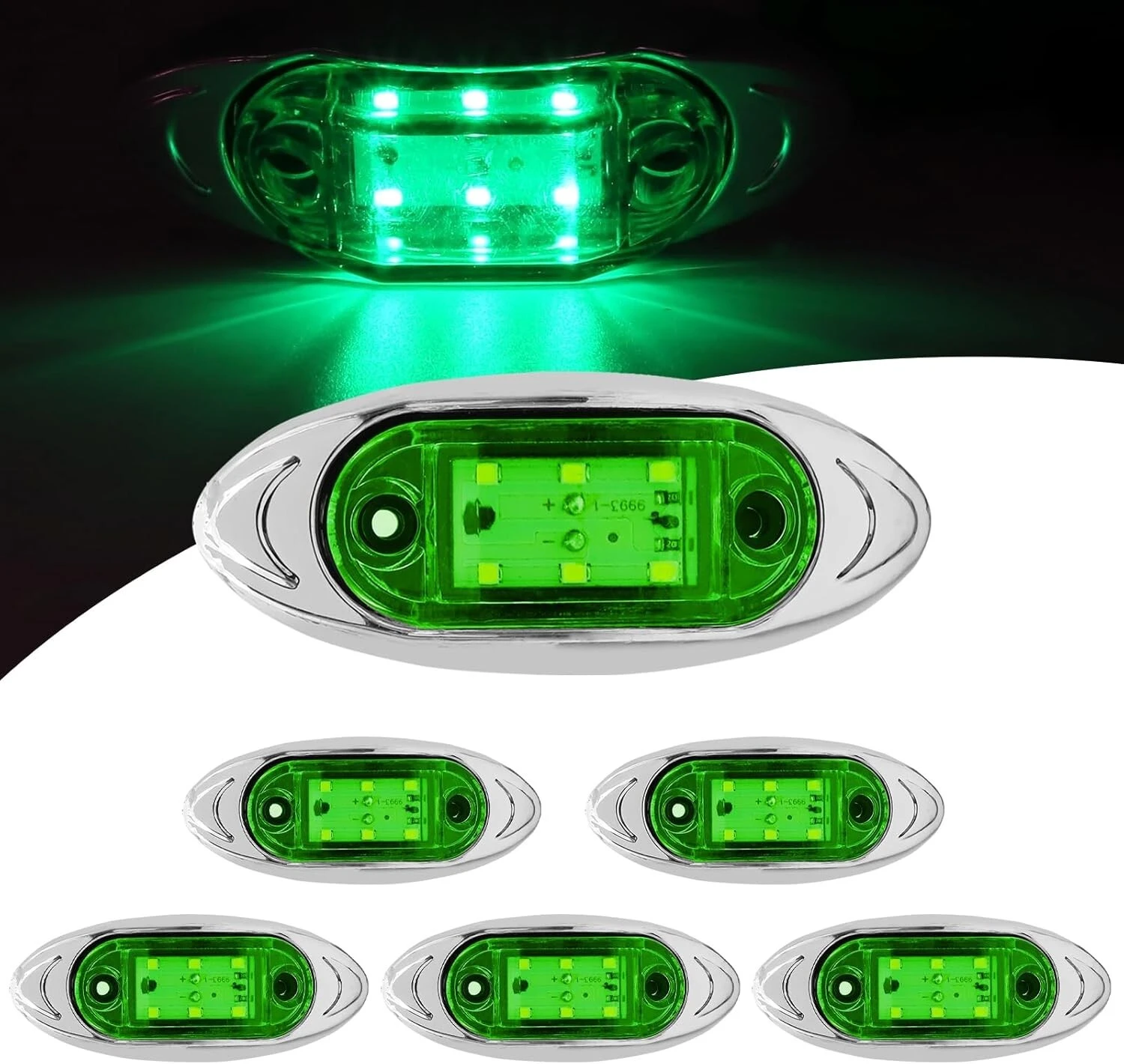 24V 2x 6 LED Green Side Chrome Bezel Marker Lights  for Truck DAF Iveco Ford