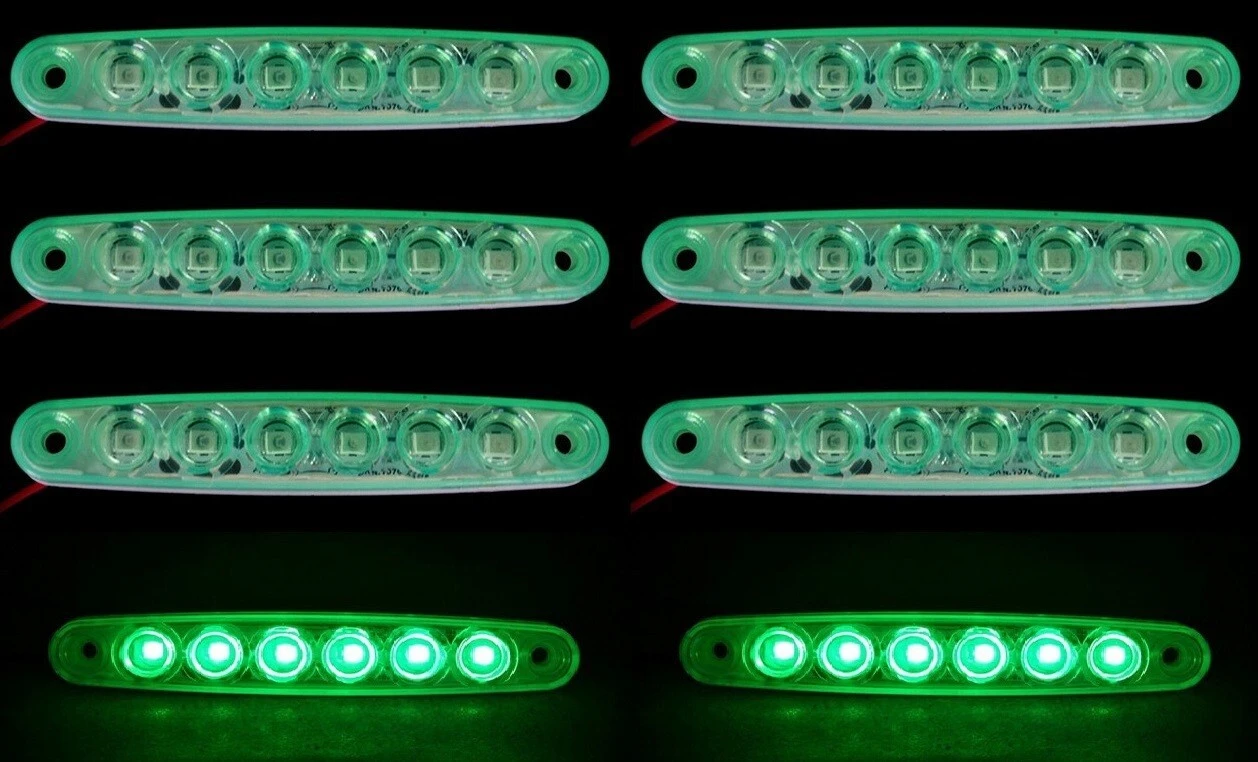 8 pcs 24V 6 LEDs Green Position Side Marker Lights for Scania MAN DAF Volvo