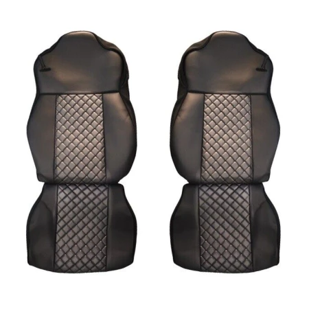 2 x Seat Covers PU Leather for DAF XF 105 2010 - 2015 Trucks Black with grey