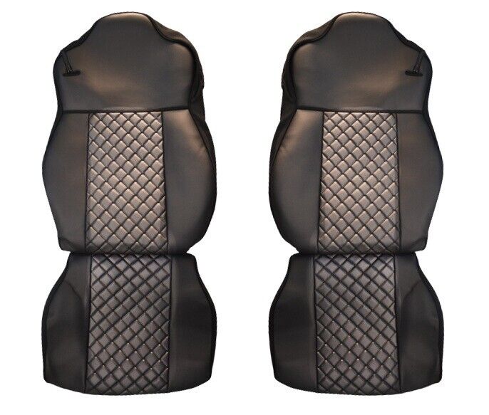 2 x Seat Covers PU Leather for DAF XF 105 2010 - 2015 Trucks Black with grey