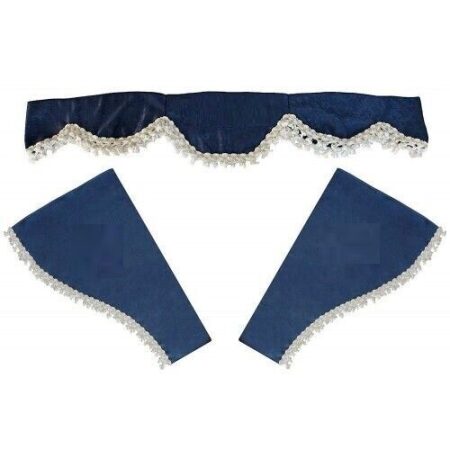 Set 3 Blue Curtains Plush Velvet with White Tassels for Volvo MAN SCANIA Renault Etc.