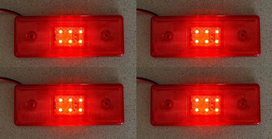 4x Red Rear Side Marker LED Lights with bracket 24V Trailer Truck Chassis Lorry