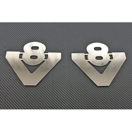 2x V8 Door Badge Emblem for Scania Trucks – Polished Stainless Steel, Self-Adhesive Fit