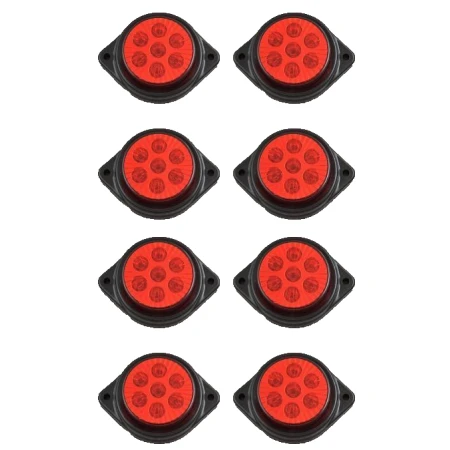 8 pcs Red 24V LED Rear Side Round Marker Lights Truck Trailer Tipper Lorry Bus