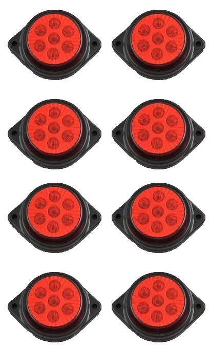 8 pcs Red 24V LED Rear Side Round Marker Lights Truck Trailer Tipper Lorry Bus