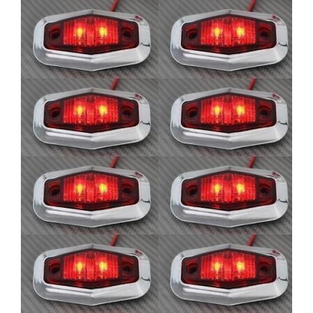 8 pcs Chrome 24V Chrome Red Rear Marker Lights