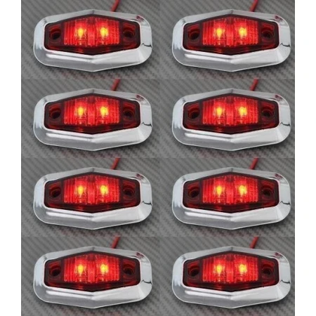 8 pcs Chrome 24V Chrome Red Rear Marker Lights