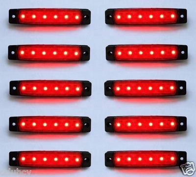 10 x 12V 6 LED Lights Side Marker RED Color for Iveco Volvo Daf Scania Man
