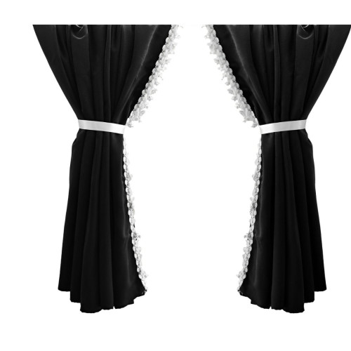 2 x Black with White Tassels Curtains Decors for Boxer Jumper Ducato Sprinter