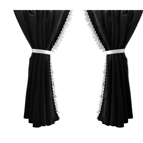 2 x Black with White Tassels Curtains Decors for Boxer Jumper Ducato Sprinter