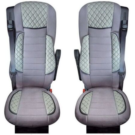 2pcs Deluxe Gray Eco Leather + Suede Seat Covers for Volvo FH4 2014-2021