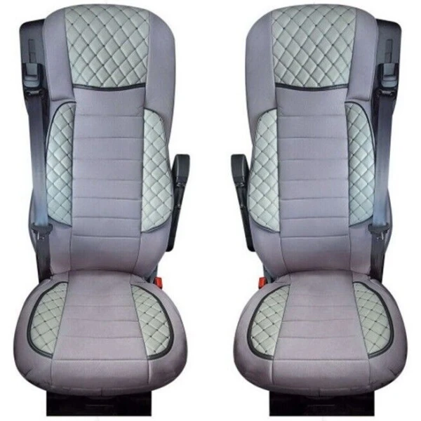 2pcs Deluxe Gray Eco Leather + Suede Seat Covers for Volvo FH4 2014-2021
